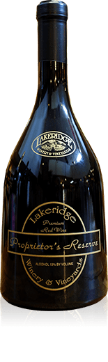 Bottle of Lakeridge Winery Proprietor's Reserve wine.