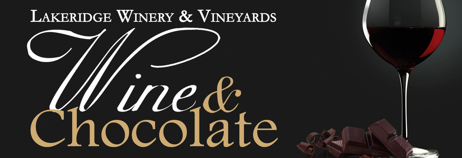 Wine & Chocolate Festival logo with a glass of red wine and samples of chocolate
