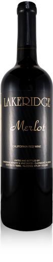 Bottle of Lakeridge Winery Merlot wine.