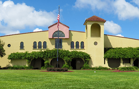 Front view of the main winery building