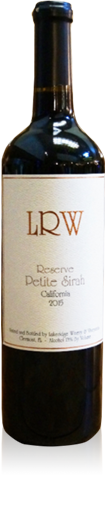 Bottle of Lakeridge Winery Petite Sirah wine.