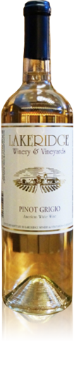 Bottle of Lakeridge Winery Pinot Grigio wine.