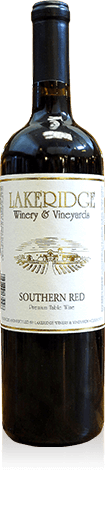 Bottle of Lakeridge Winery Southern Red wine.