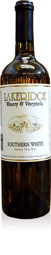 Bottle of Lakeridge Winery Southern White wine.