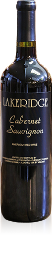 Bottle of Lakeridge Winery Cabernet Sauvignon wine.