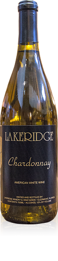 Bottle of Lakeridge Winery Chardonnay wine.