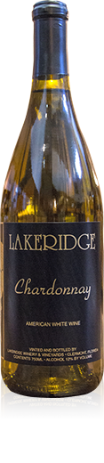 Bottle of Lakeridge Winery Chardonnay wine.