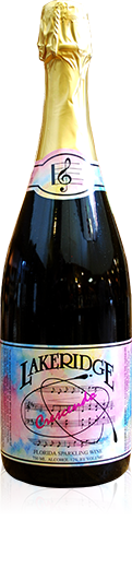 Bottle of Lakeridge Winery Pink Crescendo sparkling wine.