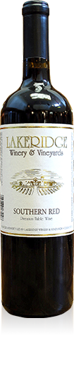 Bottle of Lakeridge Winery Southern Red wine.