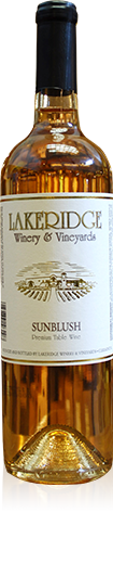 Bottle of Lakeridge Winery Sunblush wine.